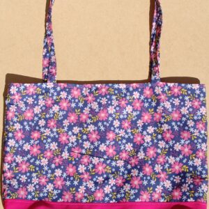 Multi Flower Blue Reversible Tote Bag