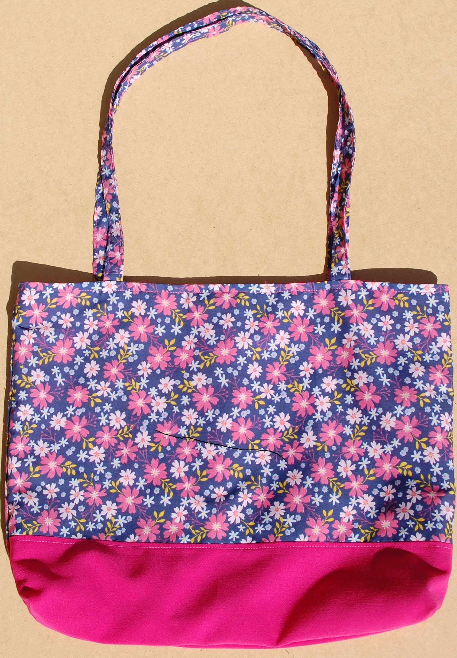 Multi Flower Blue Reversible Tote Bag - Laura's Sew Crafty